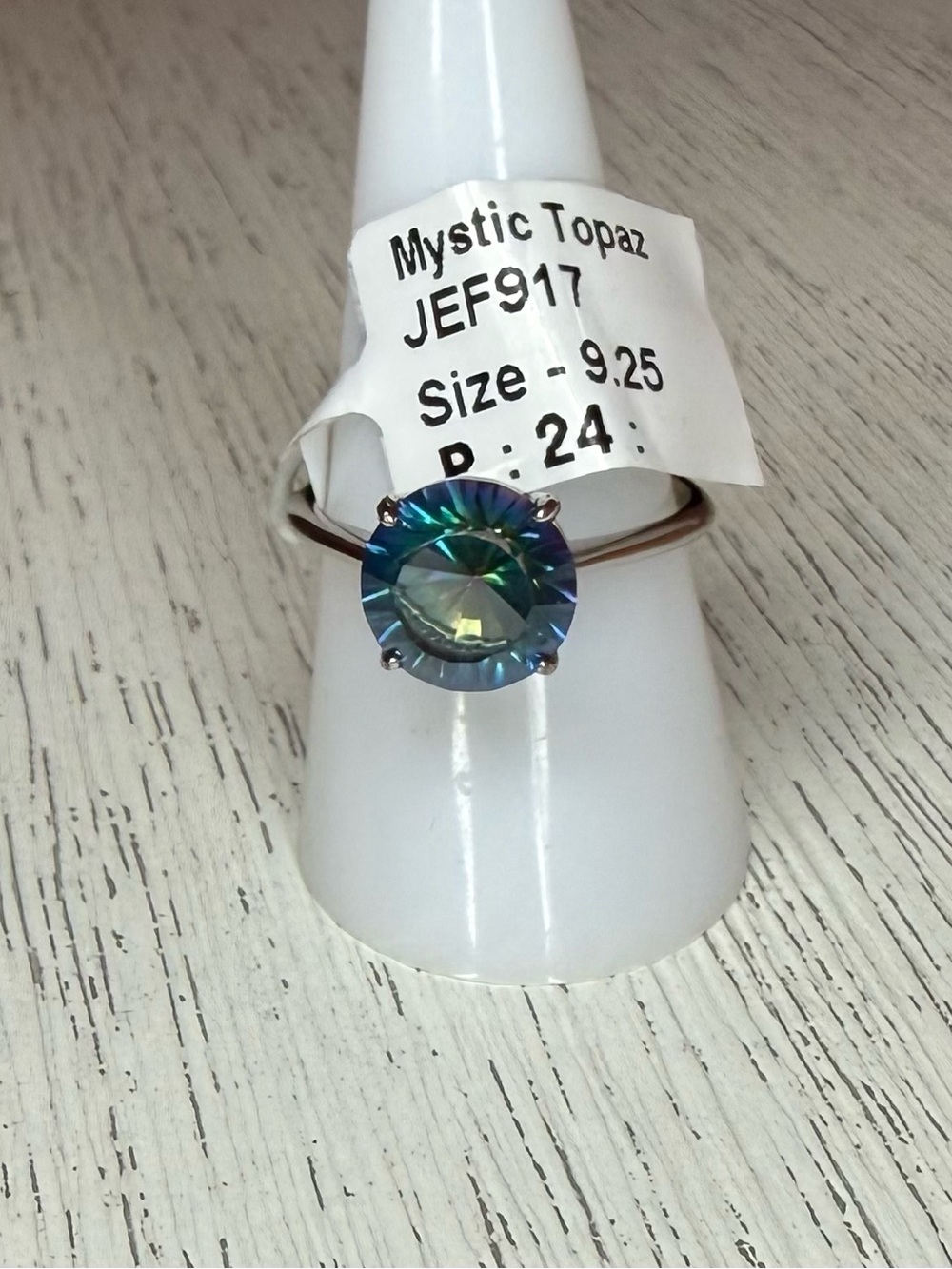 Genuine Mystic Quartz Solitaire Ring - Size 9.25